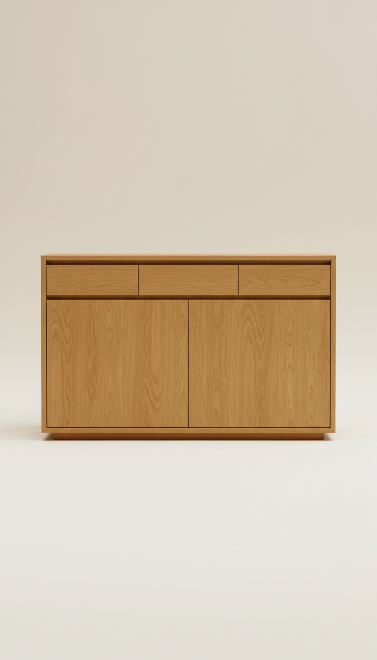 Honeyed oak sideboard with brass pulls