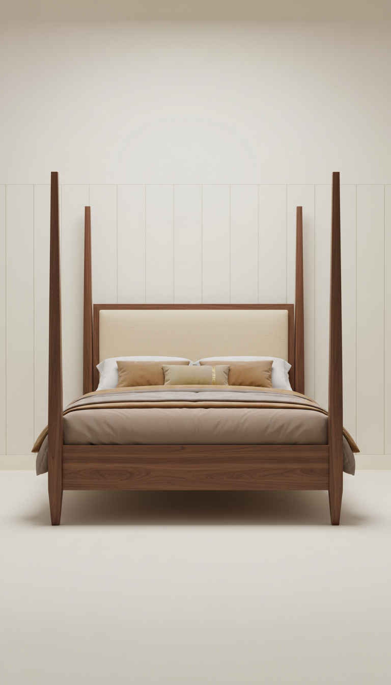 Walnut four-poster bed with lattice headboard