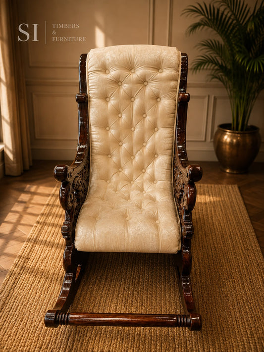 Grand Hand-Carved Rosewood Rocking Chair with Detachable Cushions - Image 2