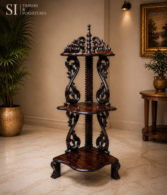Heritage Rosewood Carved Corner Stand - Image 2