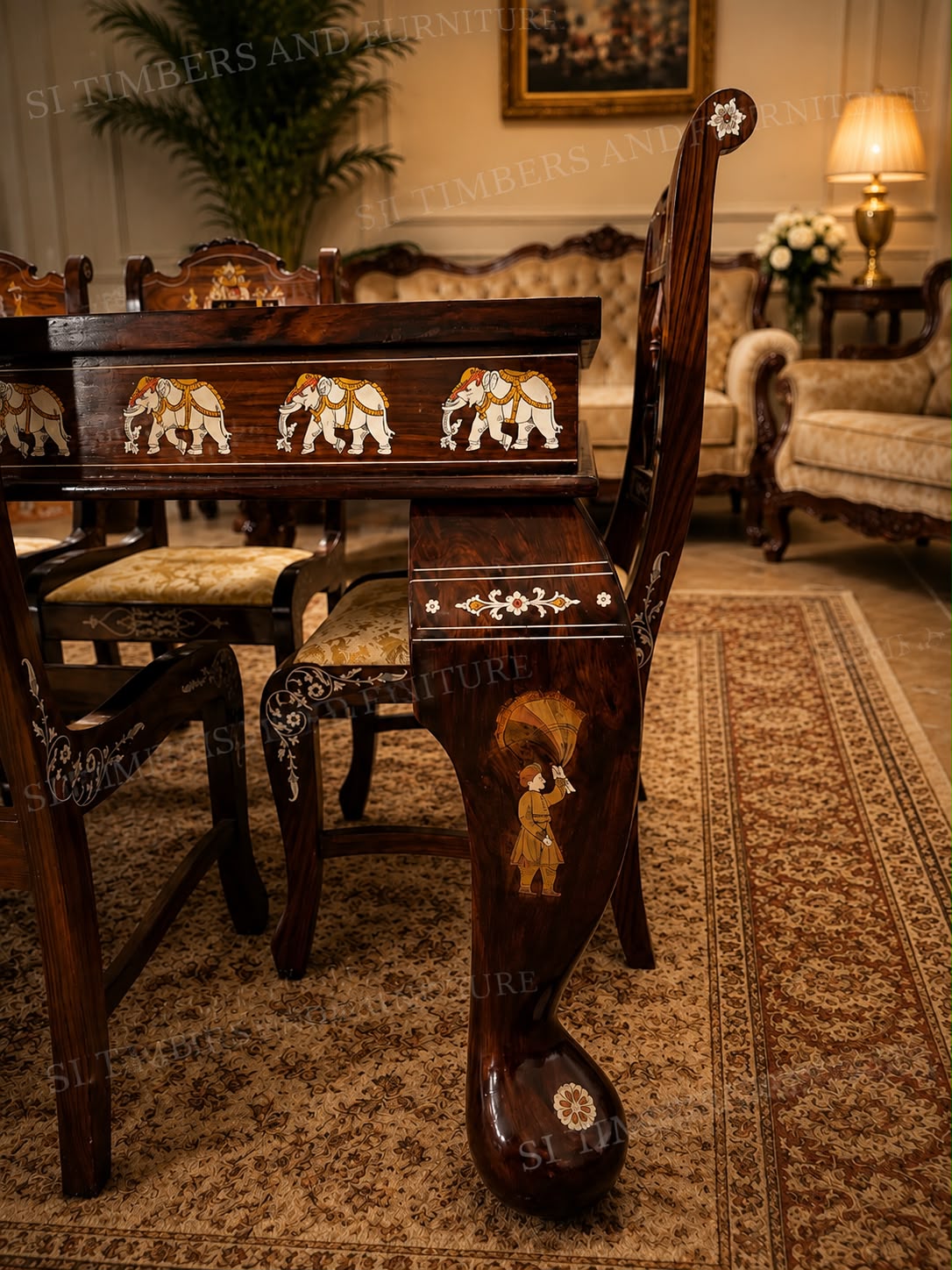 Dussehra-Inspired Rosewood Inlay Dining Set – Eight-Seater - Image 3