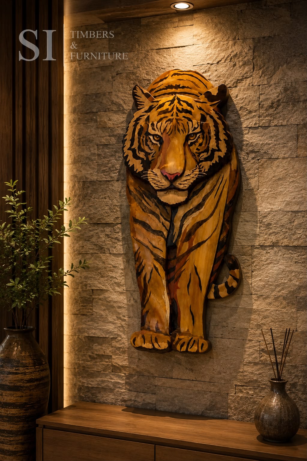 Handcrafted Rosewood 3D Tiger Wall Art - Image 3