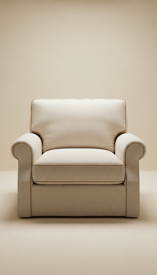 Parchment linen armchair with tufted back