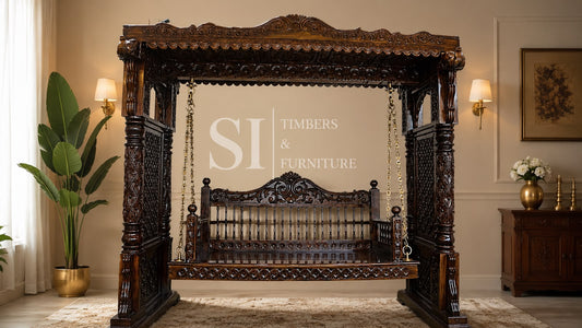 Premium Rosewood Four-Pillar Ceiling Swing - front view