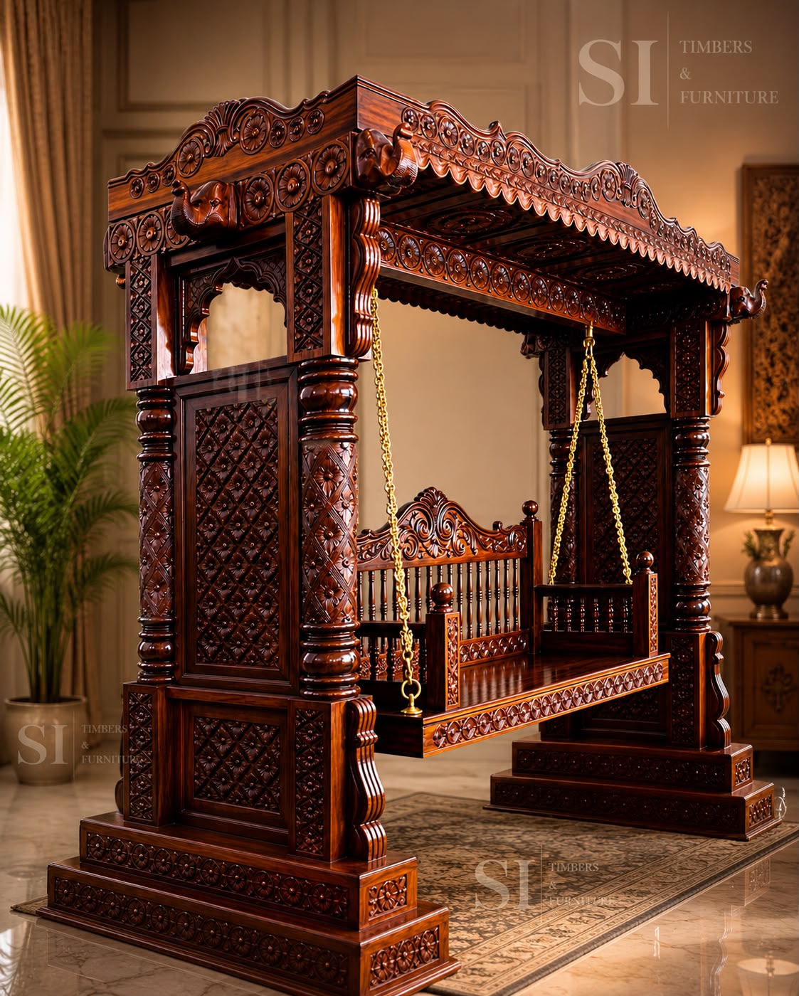 Premium Rosewood Four-Pillar Ceiling Swing - view 3