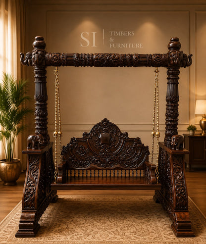 Premium Rosewood Elephant 8×8 Pillar Swing - front view