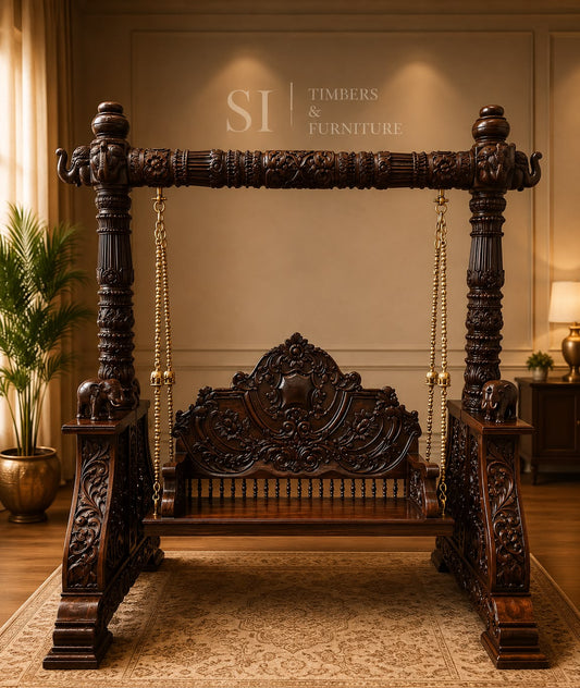 Premium Rosewood Elephant 8×8 Pillar Swing - front view