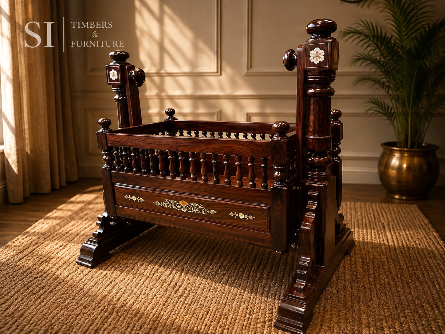 Royal Pure Rosewood Baby Cradle with Inlay Work - Image 1