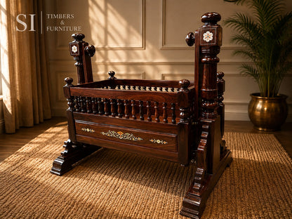 Royal Pure Rosewood Baby Cradle with Inlay Work - Image 1