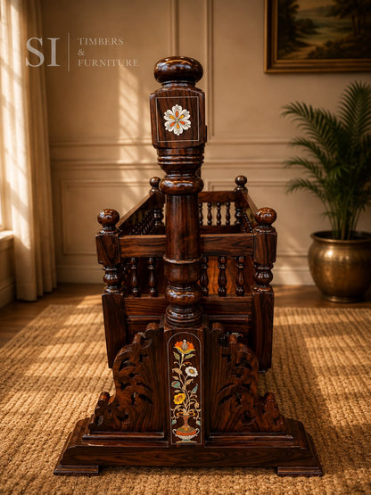 Royal Pure Rosewood Baby Cradle with Inlay Work - Image 2