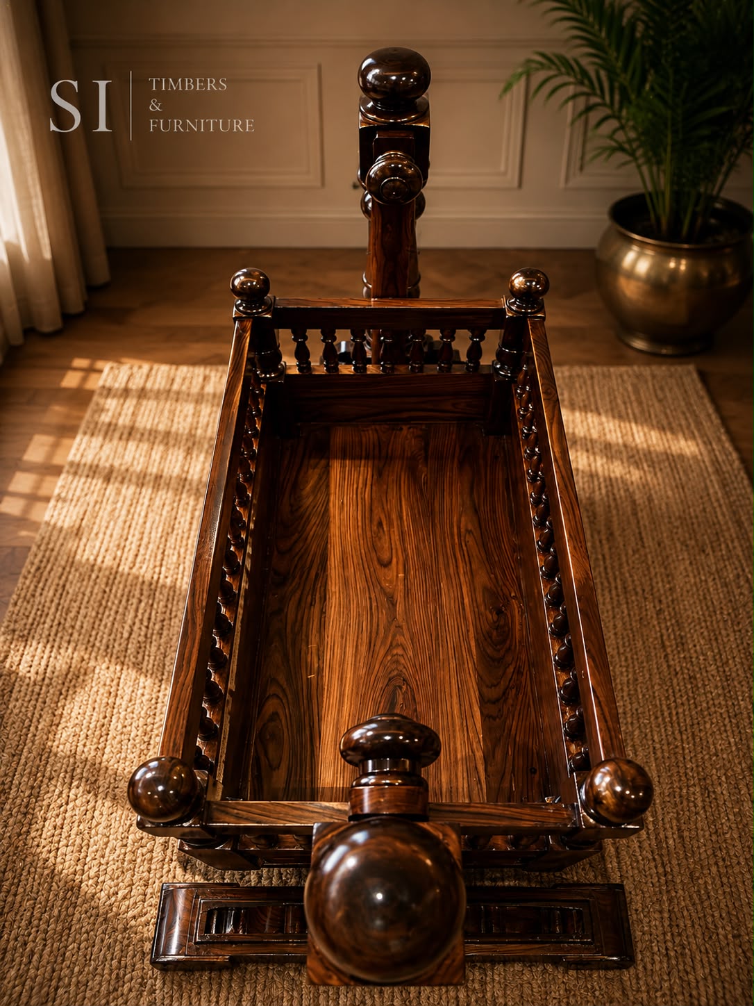 Royal Pure Rosewood Baby Cradle with Inlay Work - Image 3