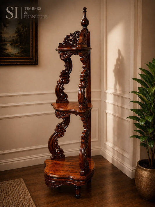 Hand-Carved Rosewood Three-Tier Corner Stand - Image 2