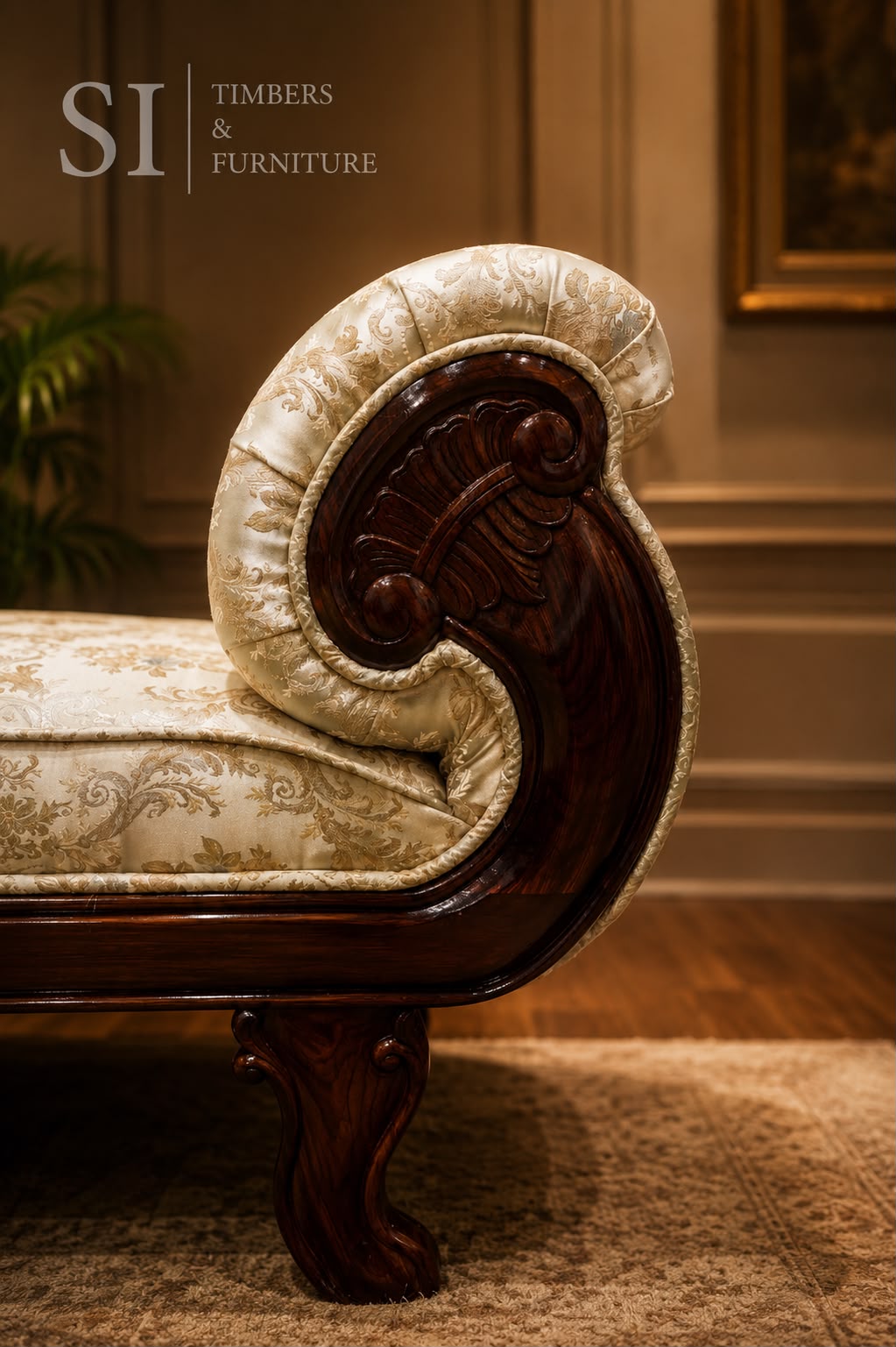 Royal Peacock Rosewood Diwan – Three-Seater - Image 3