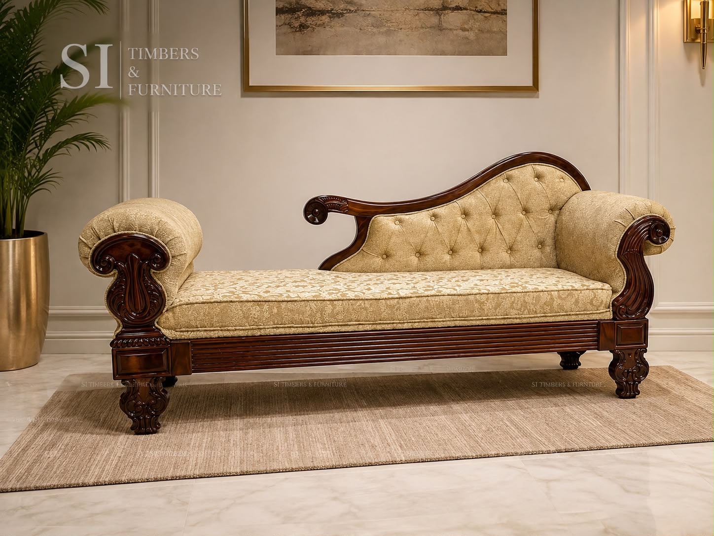 Luxury Curved-Back Rosewood Diwan – Three-Seater - Image 1