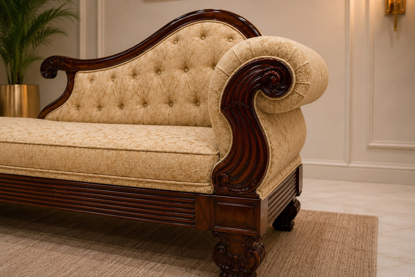Luxury Curved-Back Rosewood Diwan – Three-Seater - Image 3