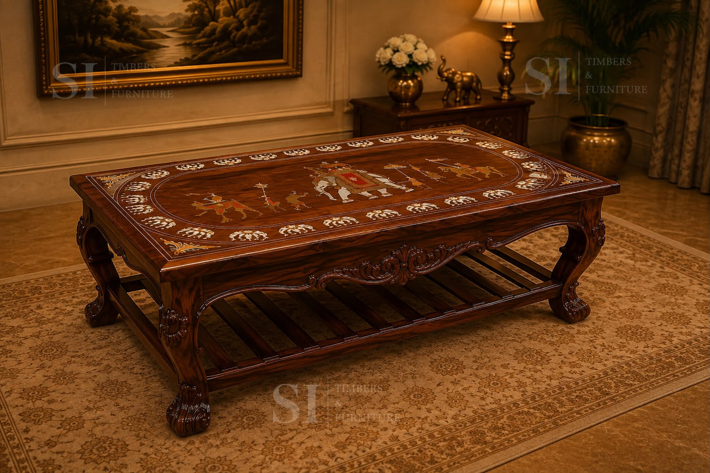 Royal Rosewood Dussehra Inlay Coffee Table - Image 3