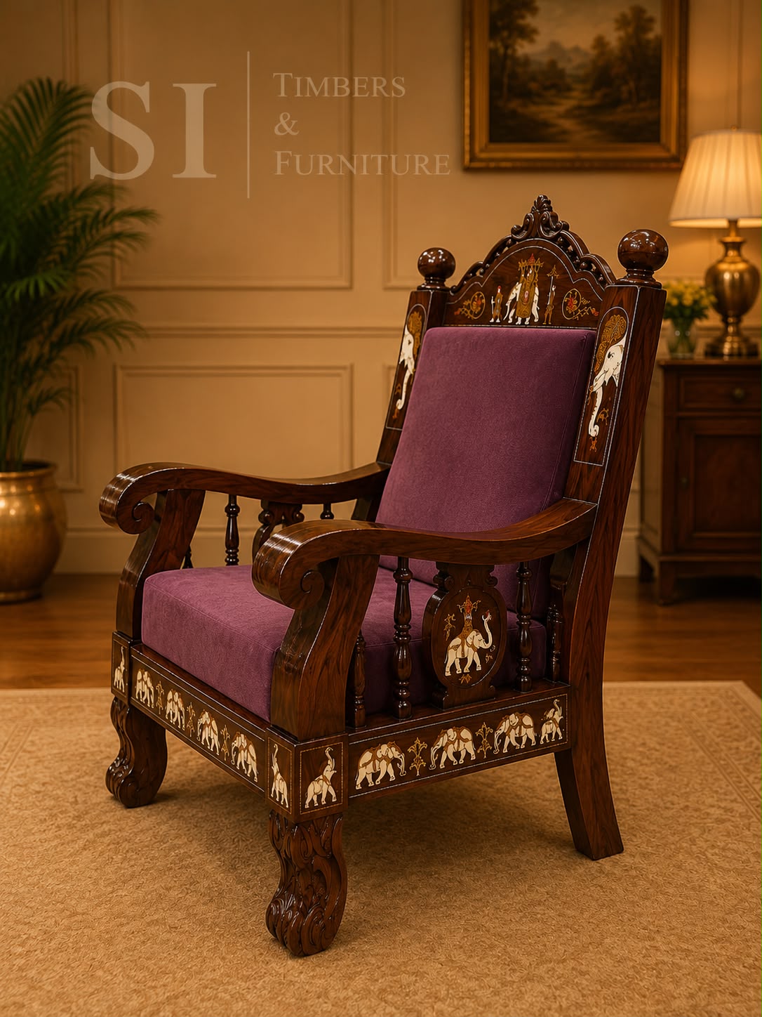 Premium Rosewood Dussehra Inlay 3+1+1 Sofa