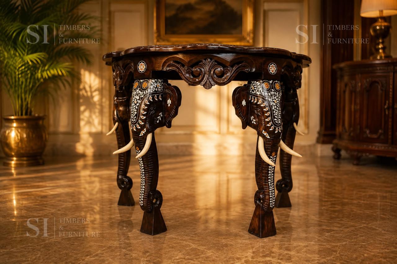 Royal Rosewood Console Table with Elephant Legs - Image 1