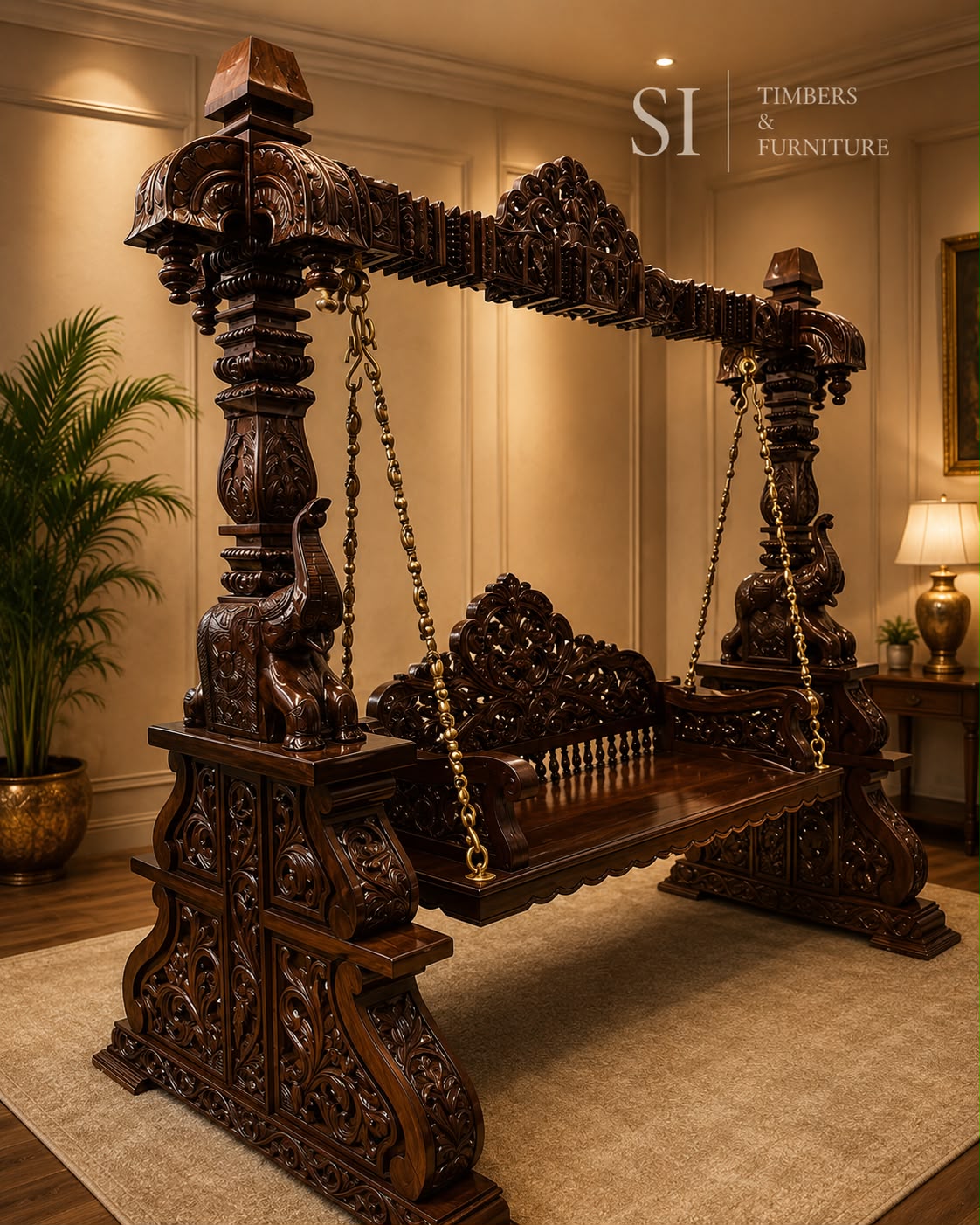 Premium Rosewood Elephant Pillar Swing - view 2