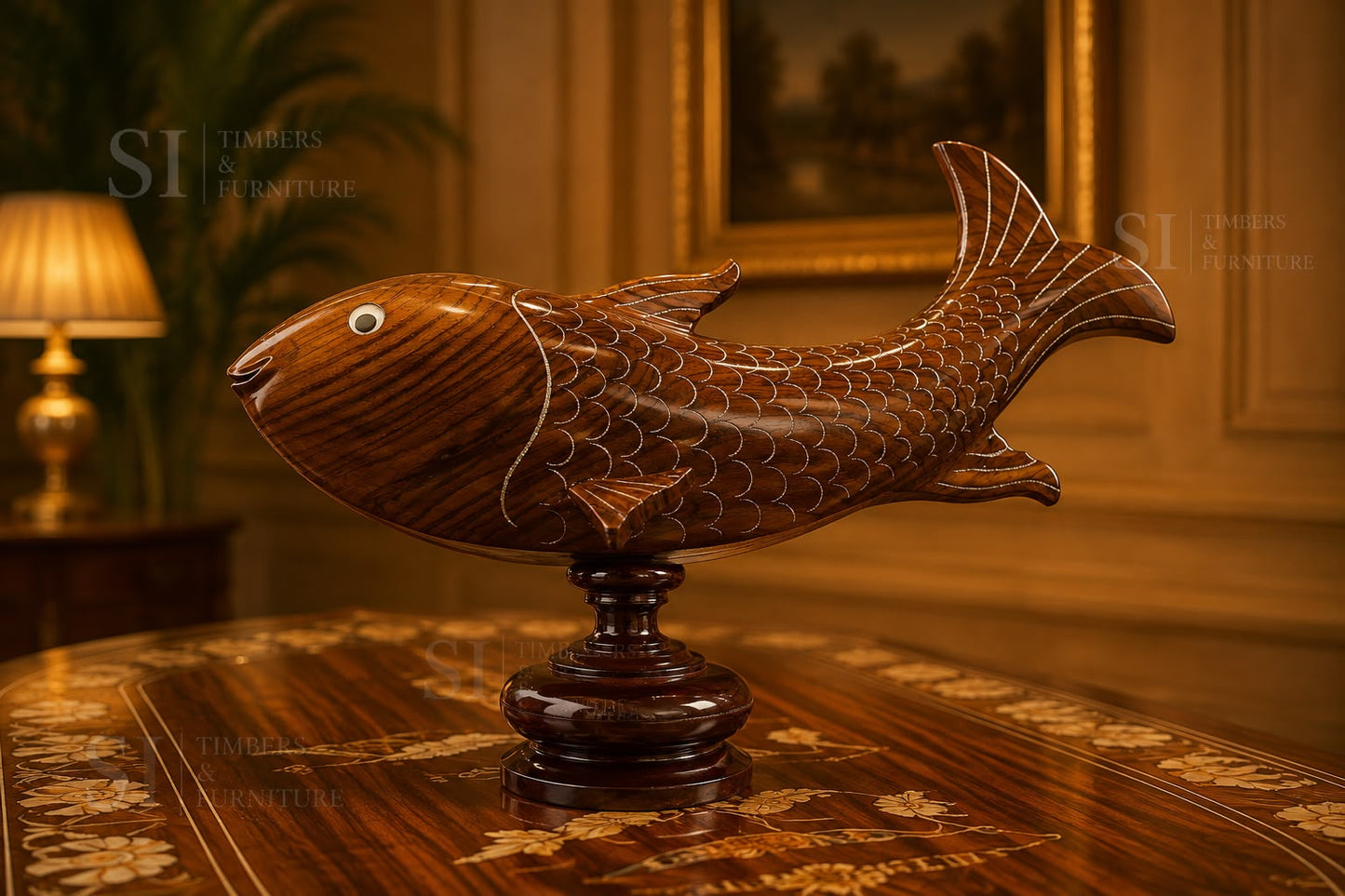 Handcrafted Solid Rosewood Fish Showpiece - Image 2