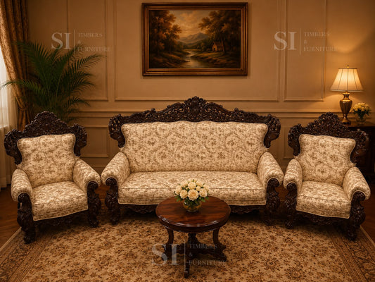 Premium Rosewood Floral Curve Leg 3+1+1 Sofa