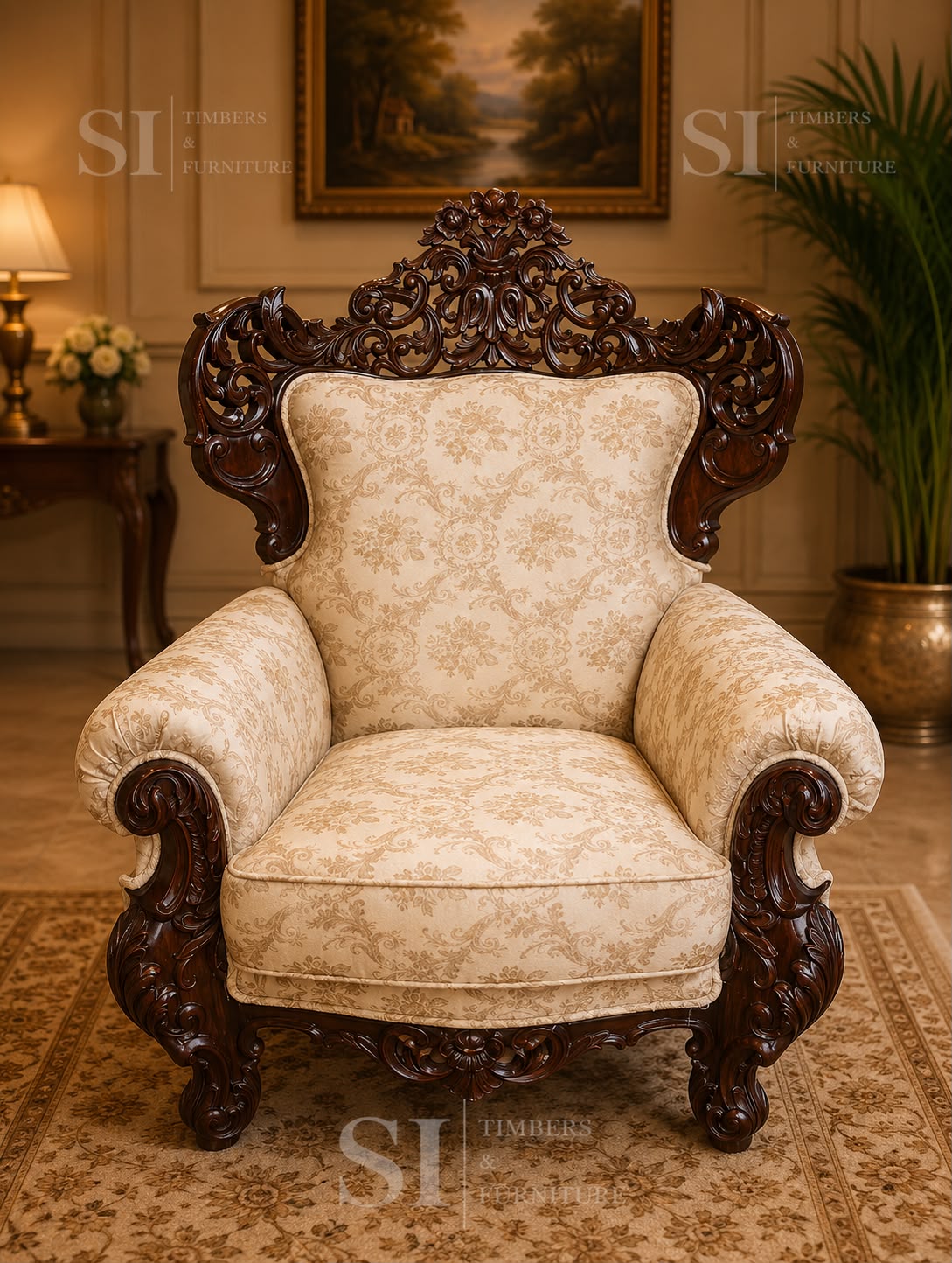 Premium Rosewood Floral Curve Leg 3+1+1 Sofa