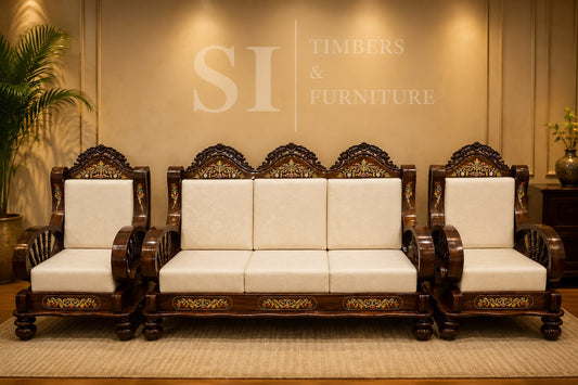 Premium Rosewood Flower Inlay  3+1+1 Sofa