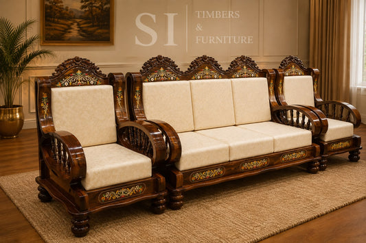 Premium Rosewood Flower Inlay  3+1+1 Sofa