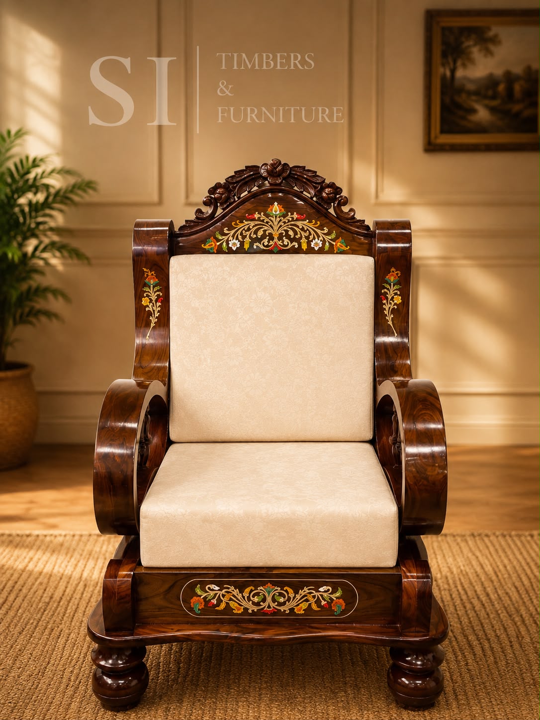 Premium Rosewood Flower Inlay  3+1+1 Sofa