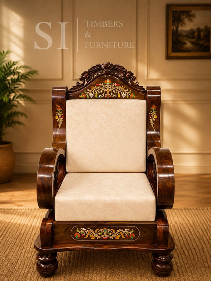 Premium Rosewood Flower Inlay  3+1+1 Sofa