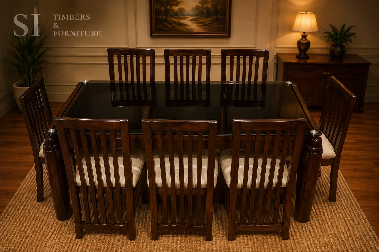 Premium Rosewood Glass-Top Dining Set – Six-Seater - Image 1