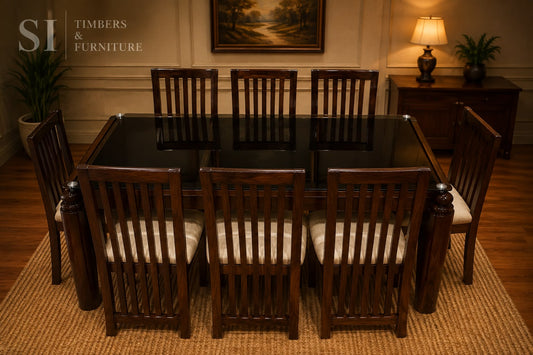 Premium Rosewood Glass-Top Dining Set – Six-Seater - Image 1