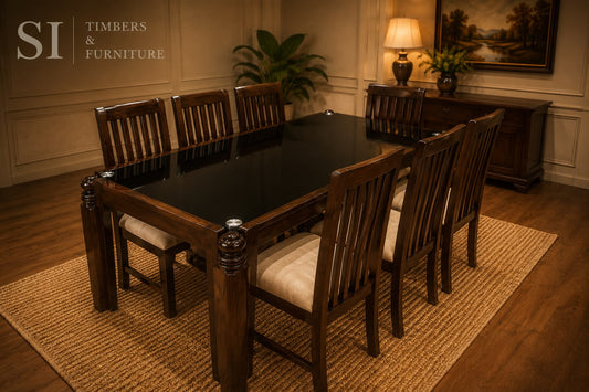 Premium Rosewood Glass-Top Dining Set – Six-Seater - Image 2