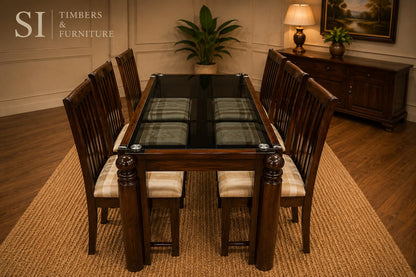 Premium Rosewood Glass-Top Dining Set – Six-Seater - Image 3
