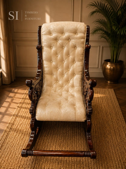 Grand Hand-Carved Rosewood Rocking Chair with Detachable Cushions - Image 2