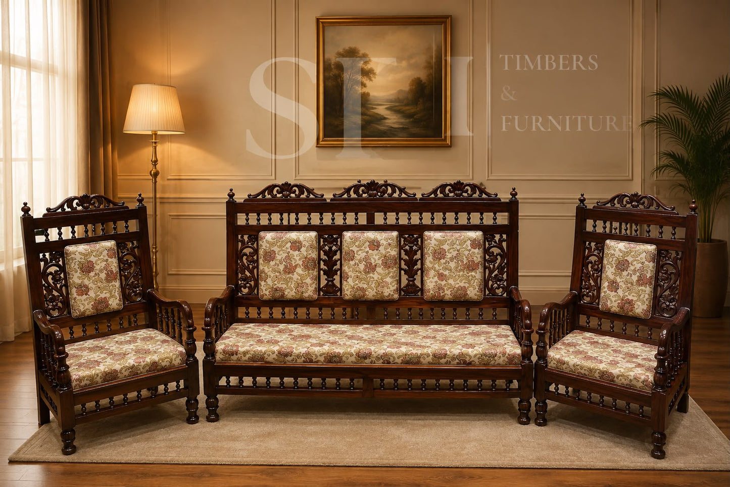 Premium Rosewood Heritage 3+1+1 Sofa