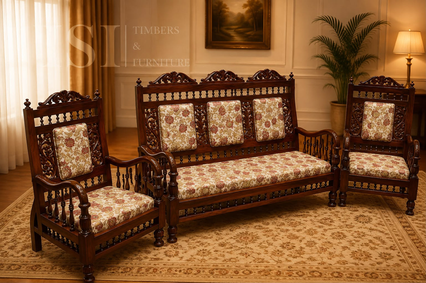 Premium Rosewood Heritage 3+1+1 Sofa