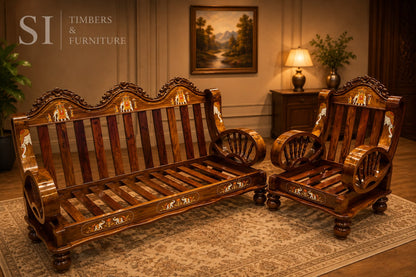 Premium Rosewood Inlay 3+1+1 Sofa