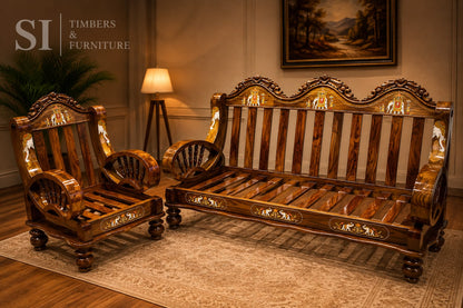 Premium Rosewood Inlay 3+1+1 Sofa