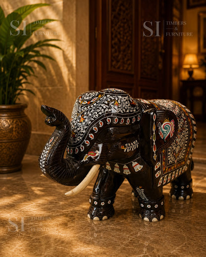 Royal Solid Rosewood Welcome Elephant with Intricate Inlay Work - Image 1