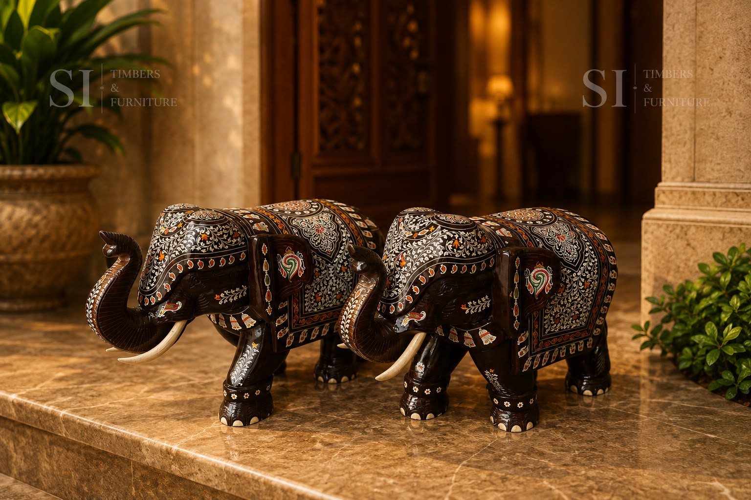 Royal Solid Rosewood Welcome Elephant with Intricate Inlay Work - Image 2