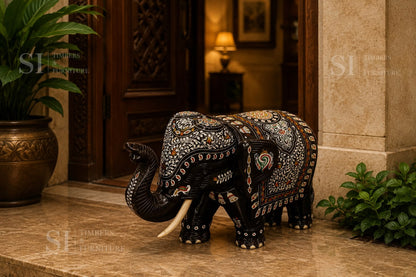 Royal Solid Rosewood Welcome Elephant with Intricate Inlay Work - Image 3