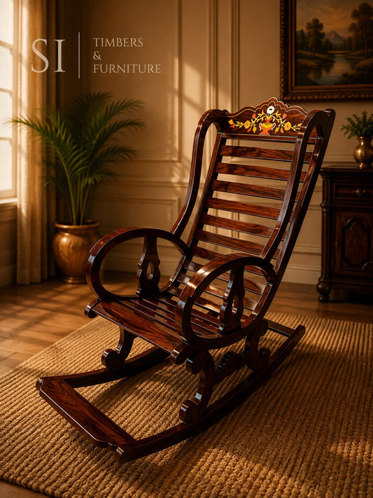Handcrafted Rosewood Inlay Rocking Chair - Image 1
