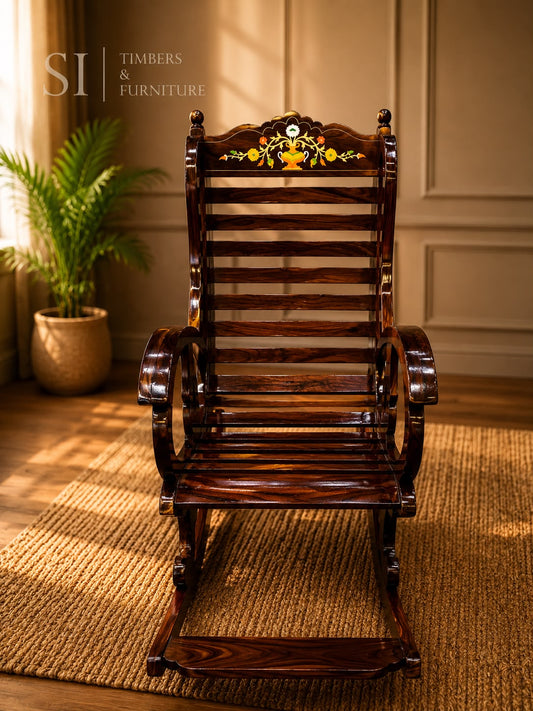 Handcrafted Rosewood Inlay Rocking Chair - Image 2