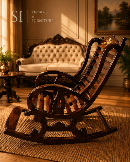 Handcrafted Rosewood Inlay Rocking Chair - Image 3