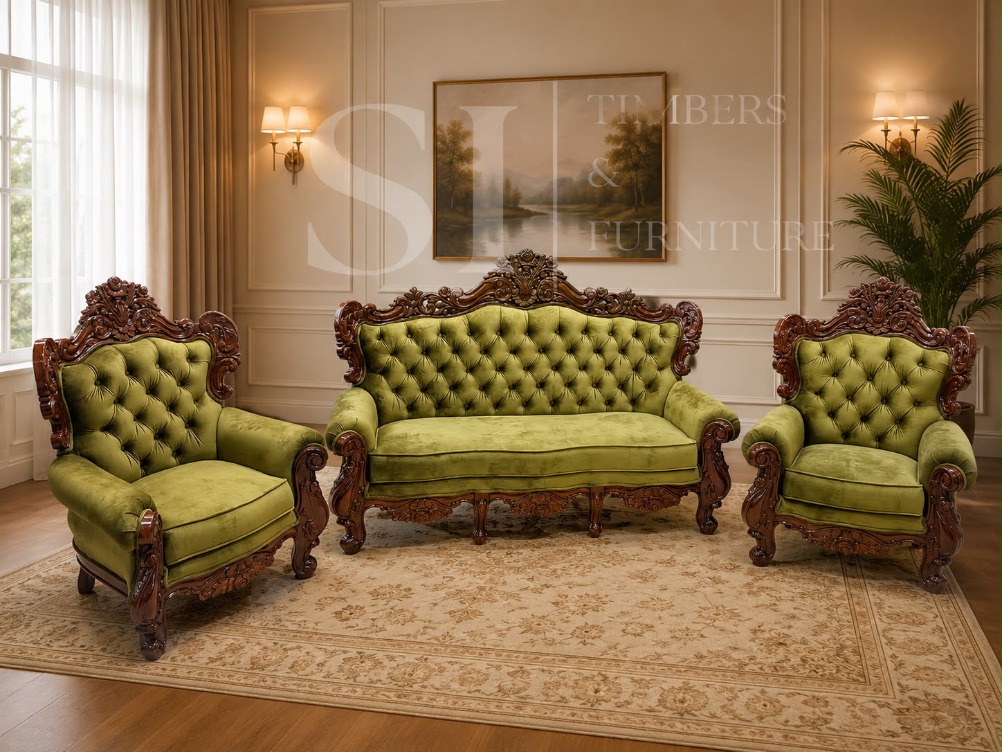 Premium Rosewood Olive 3+1+1 Sofa