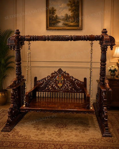 Premium Rosewood Peacock Pillar Swing - front view