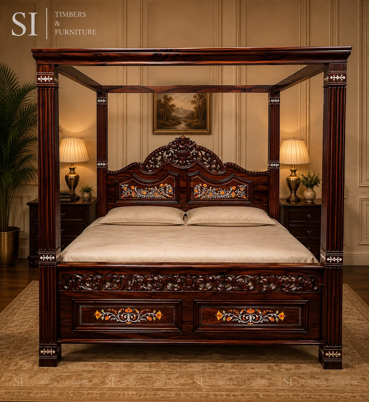 Premium Rosewood Piller Cot - front view