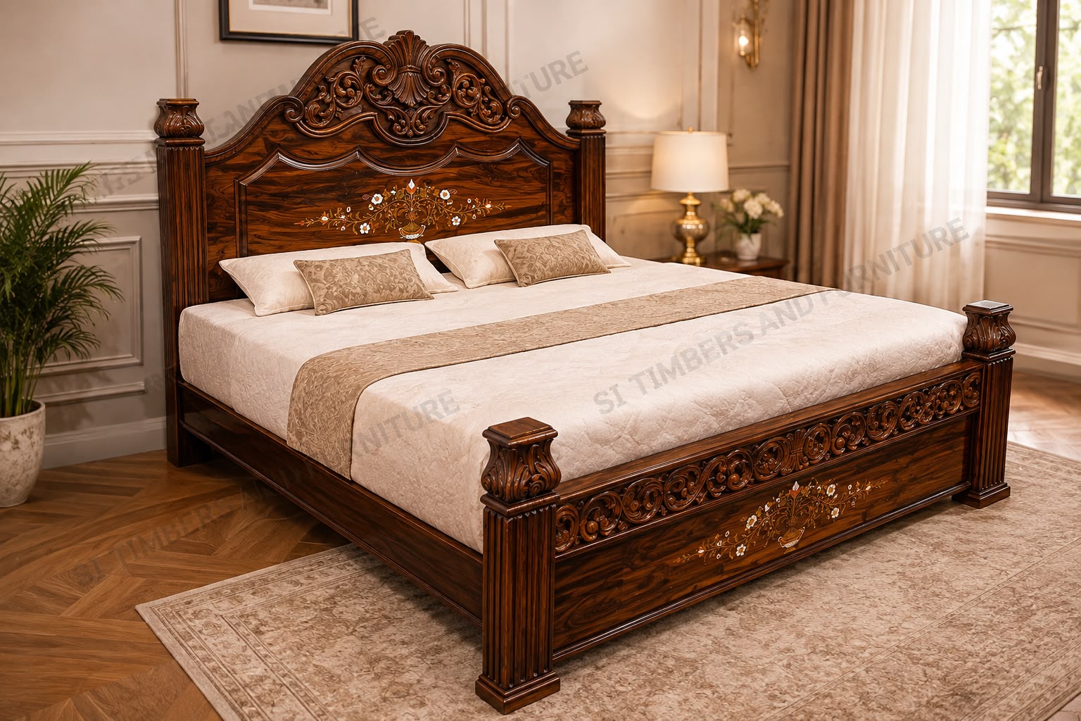 Premium Rosewood Pot Inlay Cot - view 2