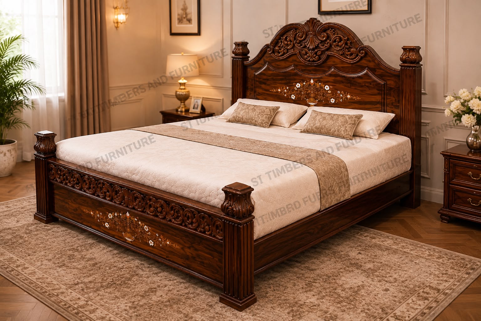 Premium Rosewood Pot Inlay Cot - view 3